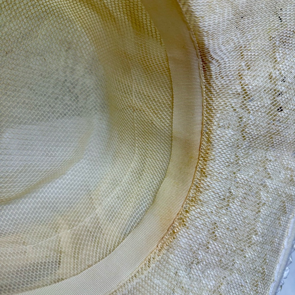 Vintage Ivory Ribbon Brim Church Derby Hat Bow Accent Textured Brim - Picture 11 of 16
